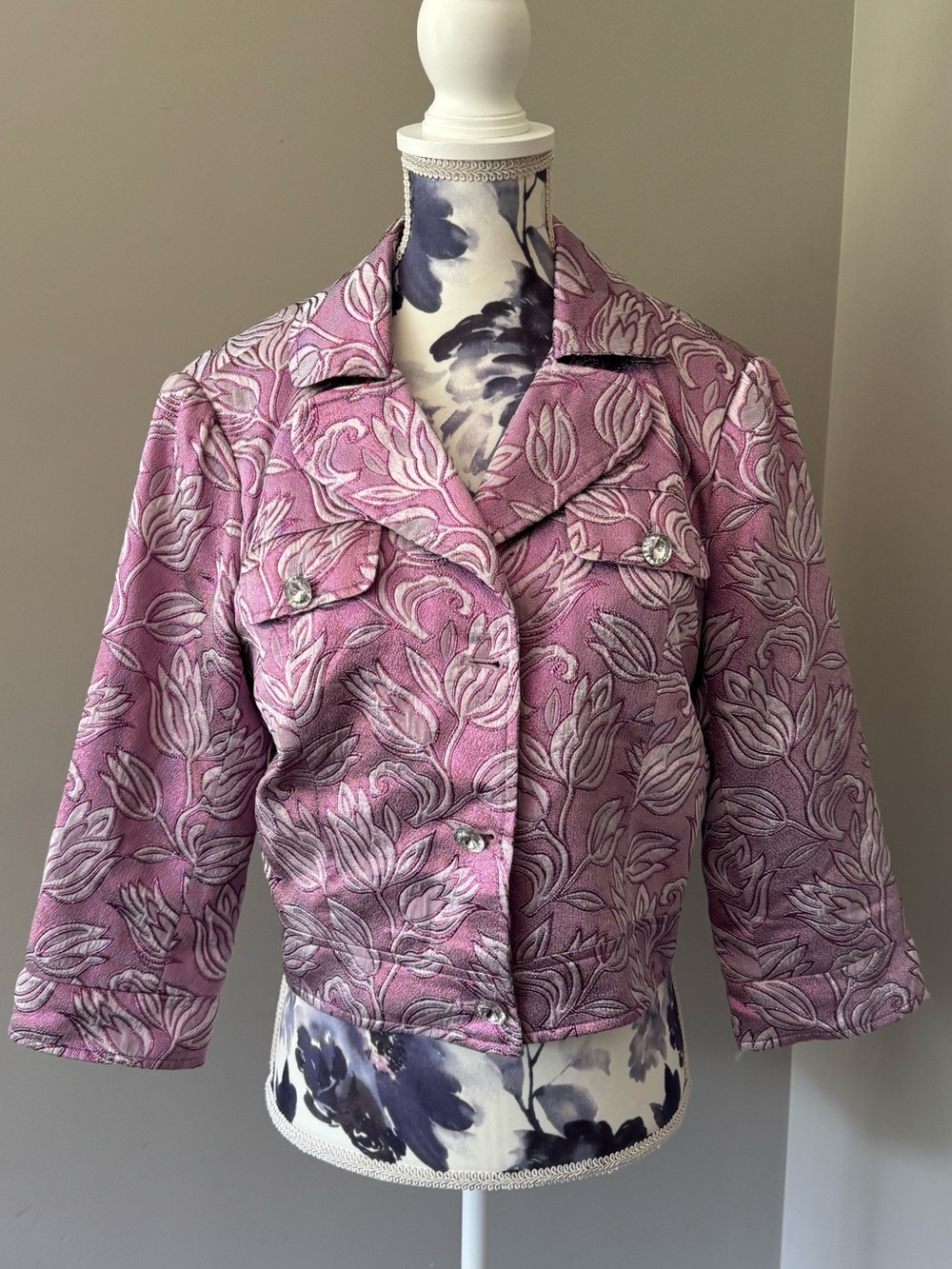 Y2K Marciano Pink Floral Textured Cropped Blazer